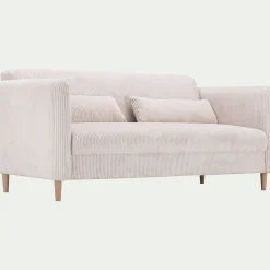 Canapé 3 places fixe en velours côtelé pearl - beige roucas