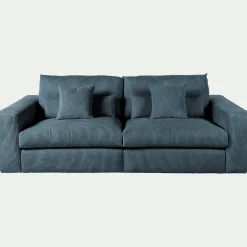 Canapé 5 places fixe en velours côtelé - bleu