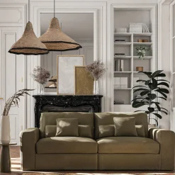 Canapé 5 places fixe en velours côtelé - vert cèdre