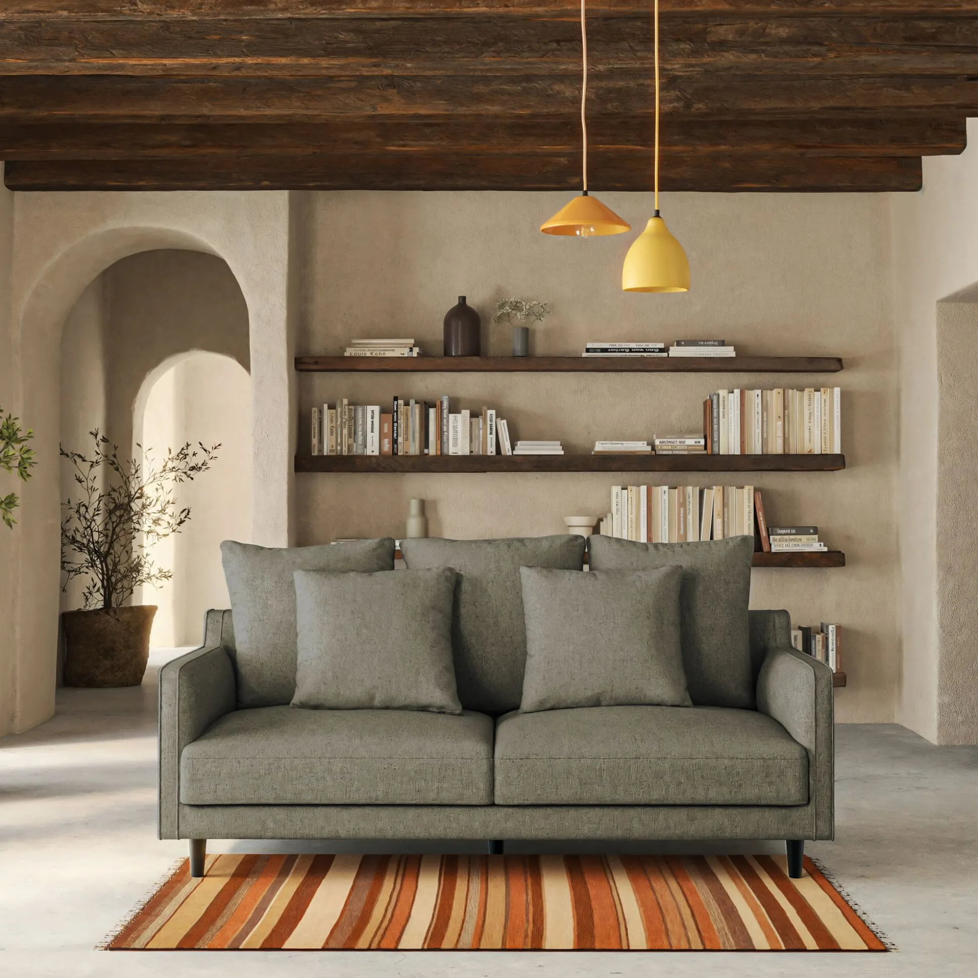 Canapé 3 places fixe tissu mixte - vert cèdre