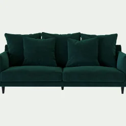 Canapé 3 places fixe velours - bleu canard