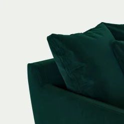 Canapé 3 places fixe velours - bleu canard