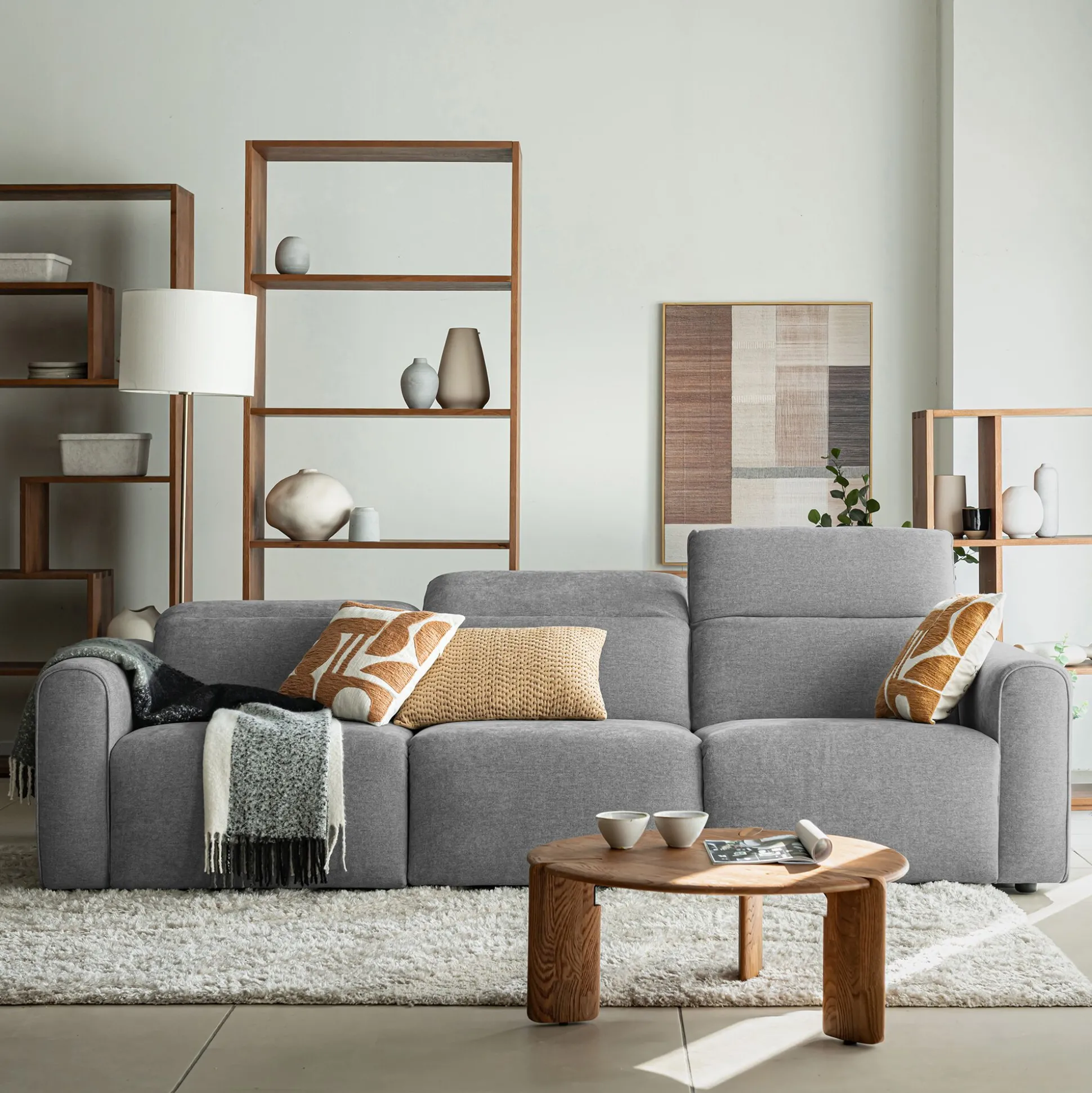 Canapé 5 places relax droit en tissu - gris moyen