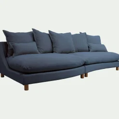 Canapé convertible 5 places avec pieds arrondis en tissu nature - bleu