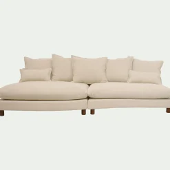 Canapé convertible 5 places avec pieds arrondis en tissu nature - blanc écru