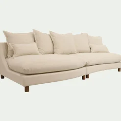 Canapé convertible 5 places avec pieds arrondis en tissu nature - blanc écru