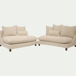 Canapé convertible 5 places avec pieds arrondis en tissu nature - blanc écru