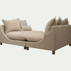 Canapé convertible 5 places avec pieds arrondis en tissu nature - beige