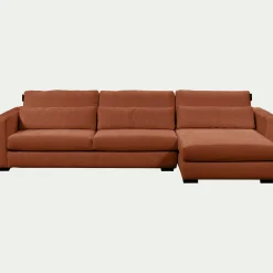 Canapé d'angle chaise longue droite fixe en tissu Genesis - brun rustrel