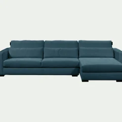Canapé d'angle chaise longue droite fixe en tissu Genesis - bleu