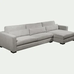 Canapé d'angle chaise longue droite fixe en velours côtelé Azores - gris borie
