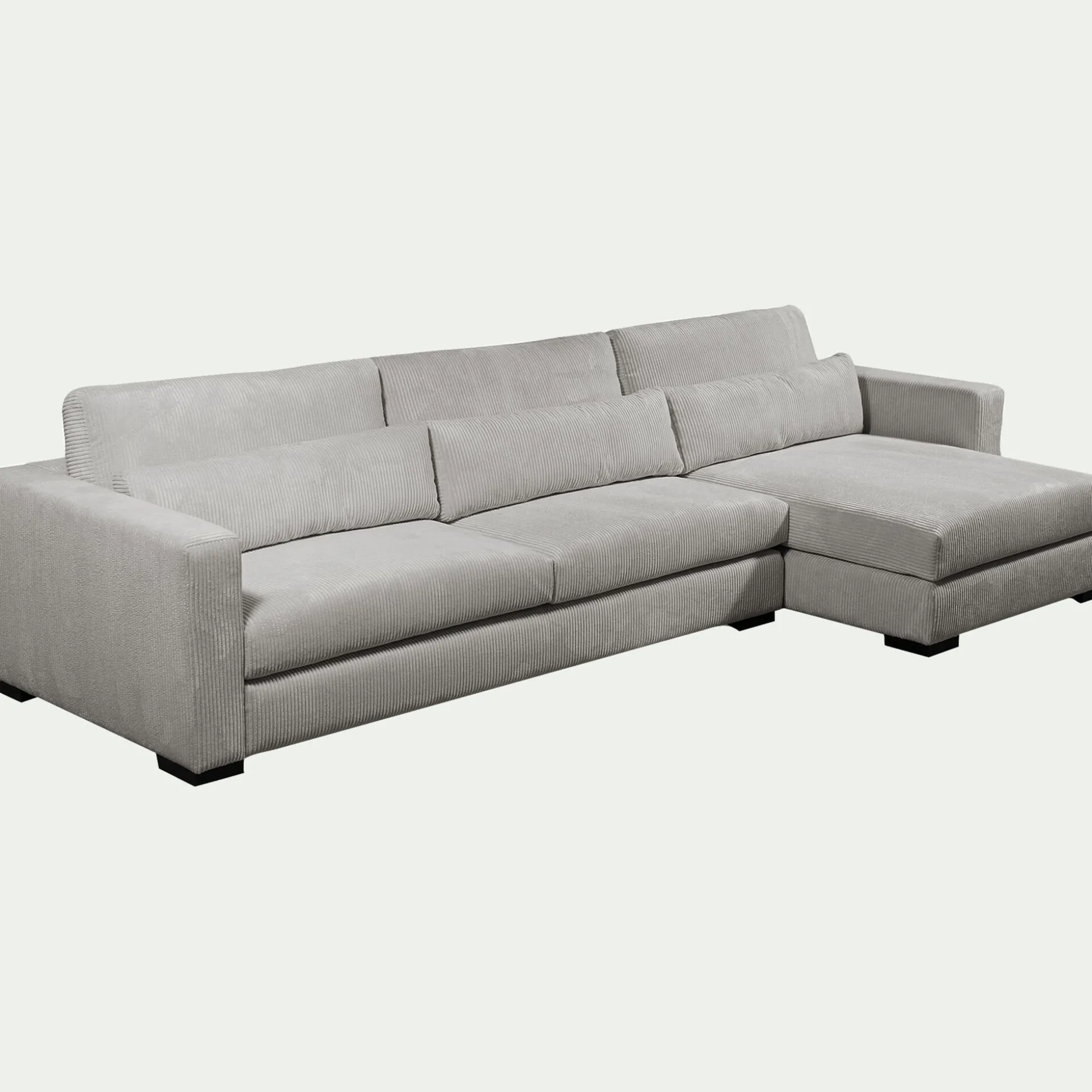 Canapé d'angle chaise longue droite fixe en velours côtelé Azores - gris borie
