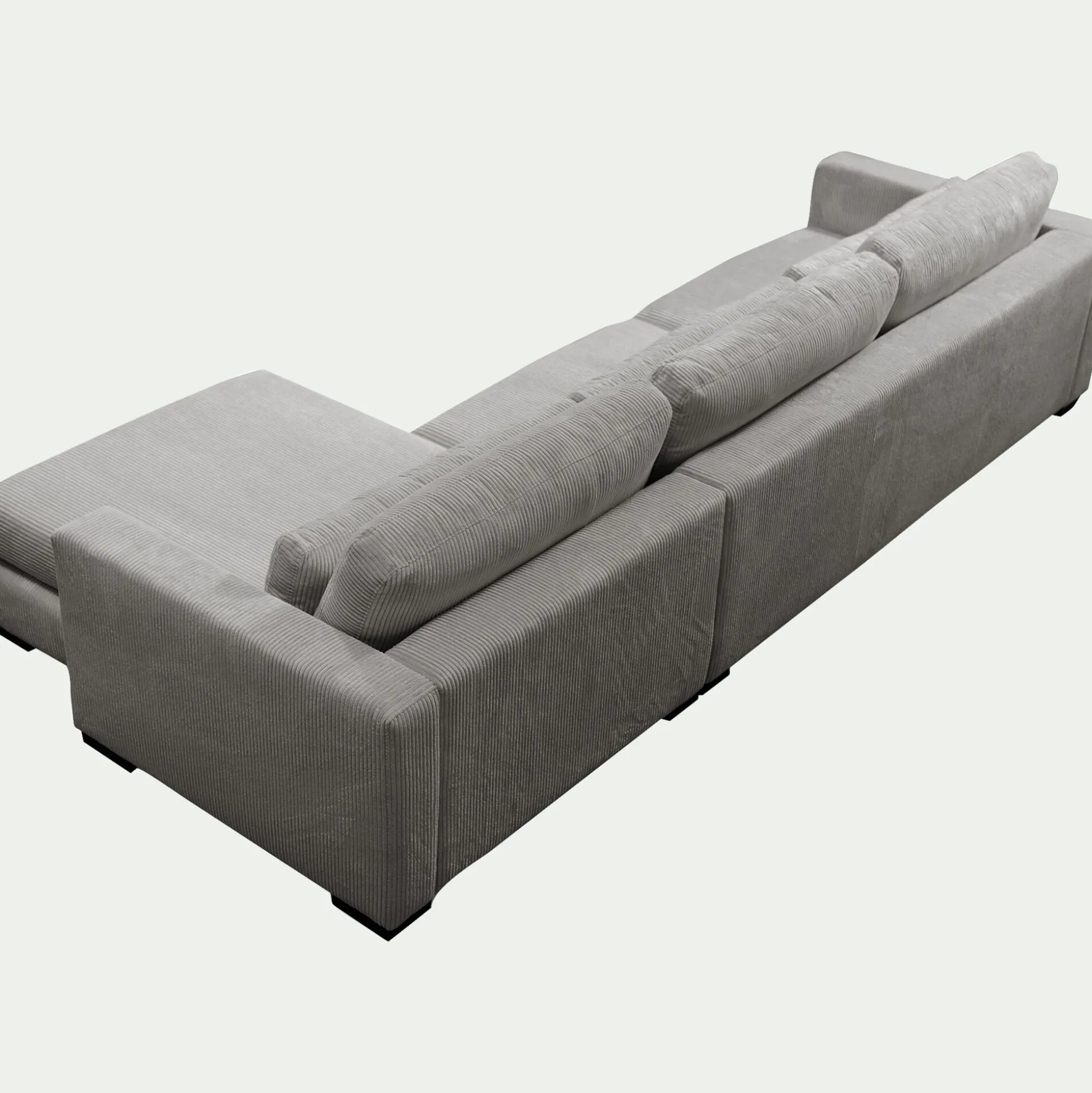 Canapé d'angle chaise longue droite fixe en velours côtelé Azores - gris borie