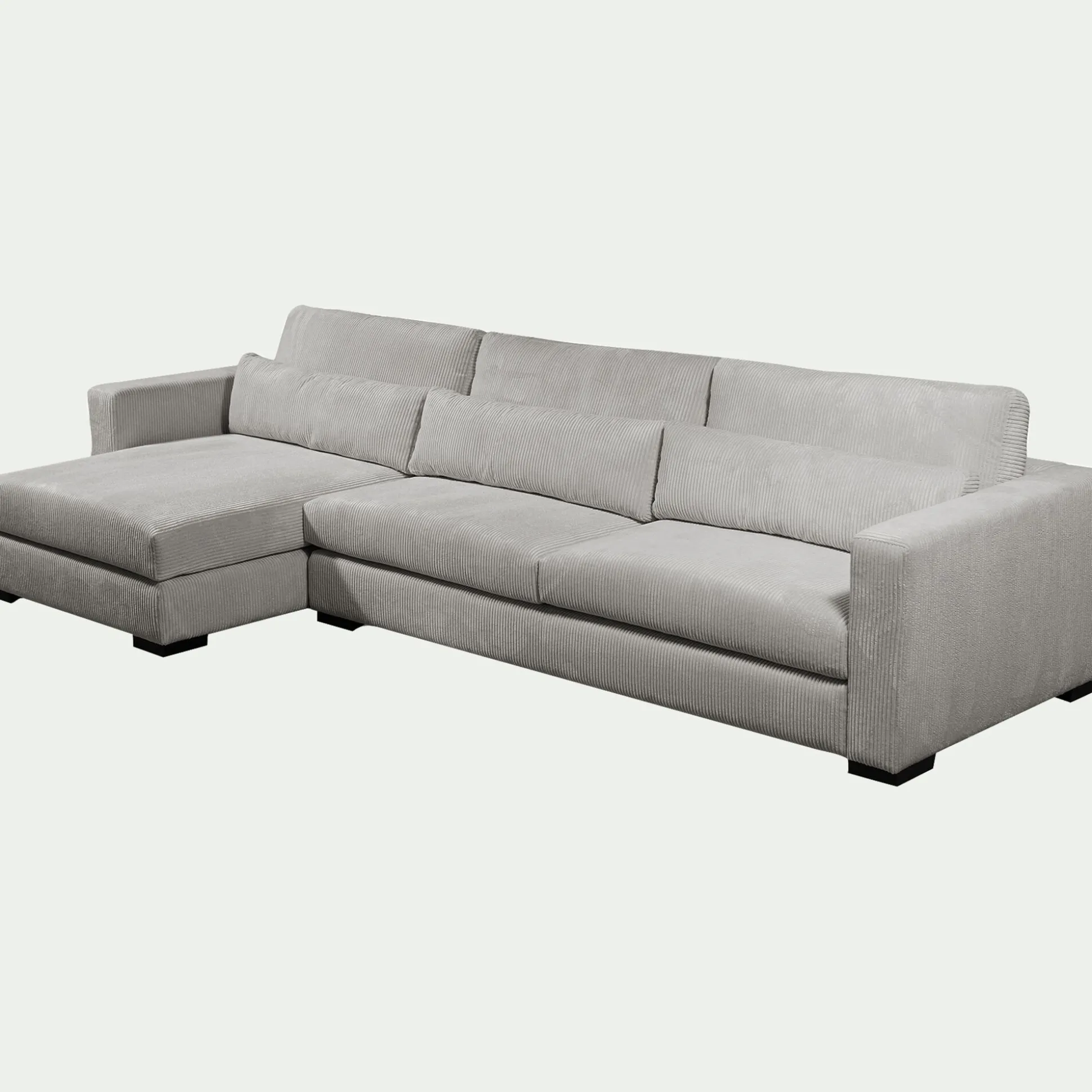 Canapé d'angle chaise longue gauche fixe en velours côtelé Azores - gris borie