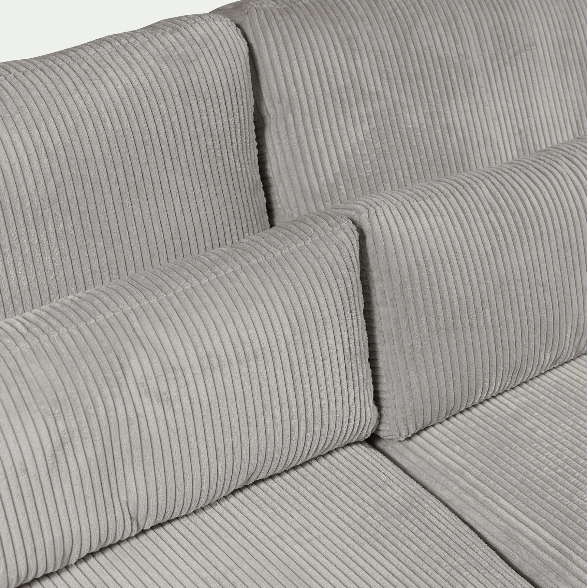 Canapé d'angle chaise longue gauche fixe en velours côtelé Azores - gris borie