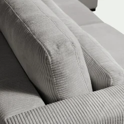 Canapé d'angle chaise longue gauche fixe en velours côtelé Azores - gris borie