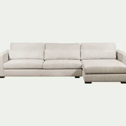 Canapé d'angle chaise longue droite fixe en velours côtelé Azores - beige