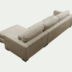 Canapé d'angle chaise longue droite fixe en velours côtelé Azores - gris taupe