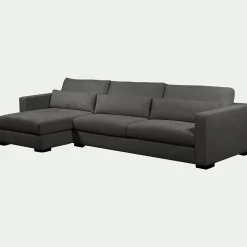 Canapé d'angle chaise longue gauche fixe en tissu Bloq - gris anthracite