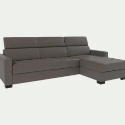 Canapé d'angle convertible en cuir avec accoudoirs 15cm - taupe