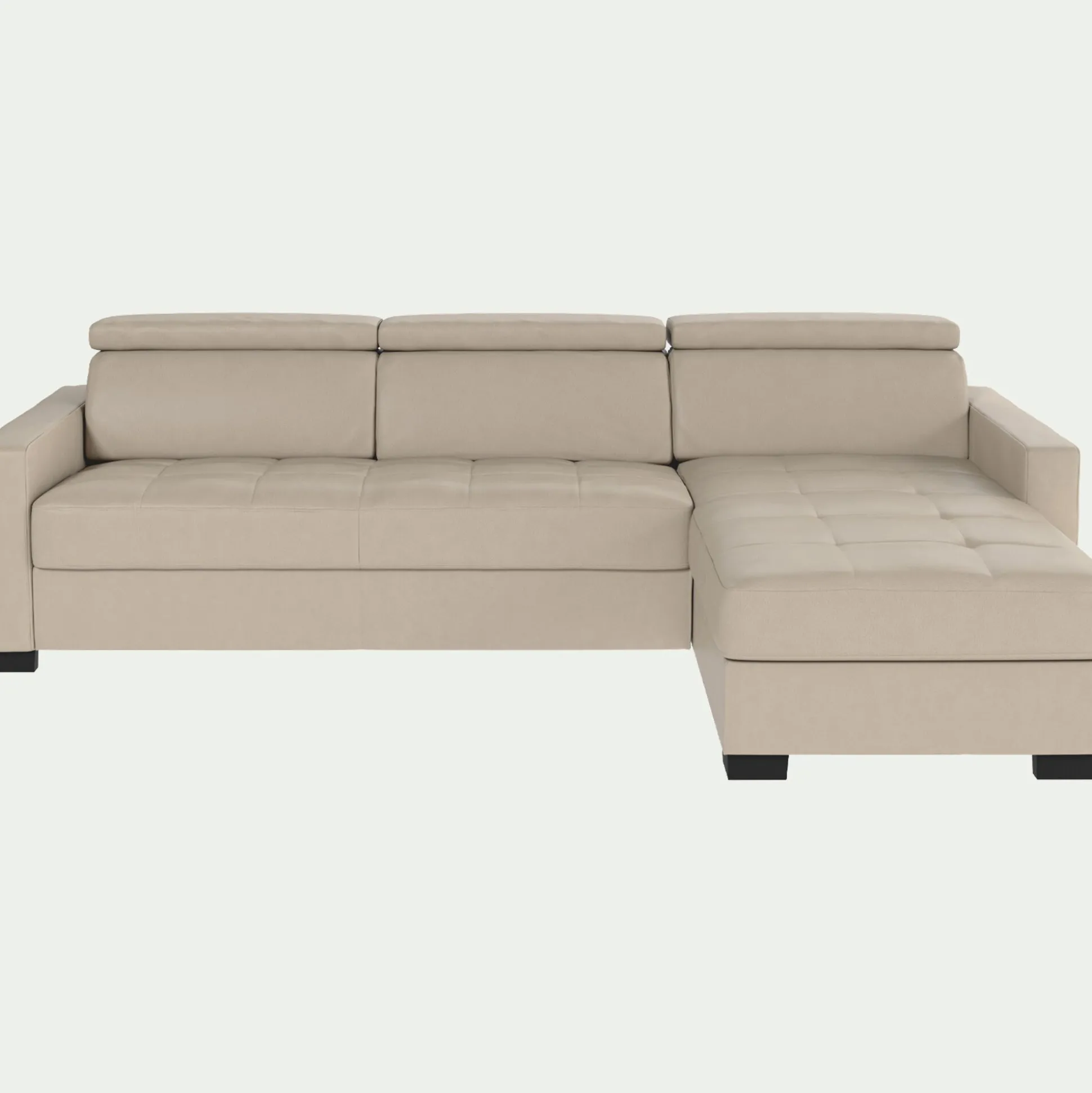 Canapé d'angle convertible en cuir avec accoudoirs 15cm - beige