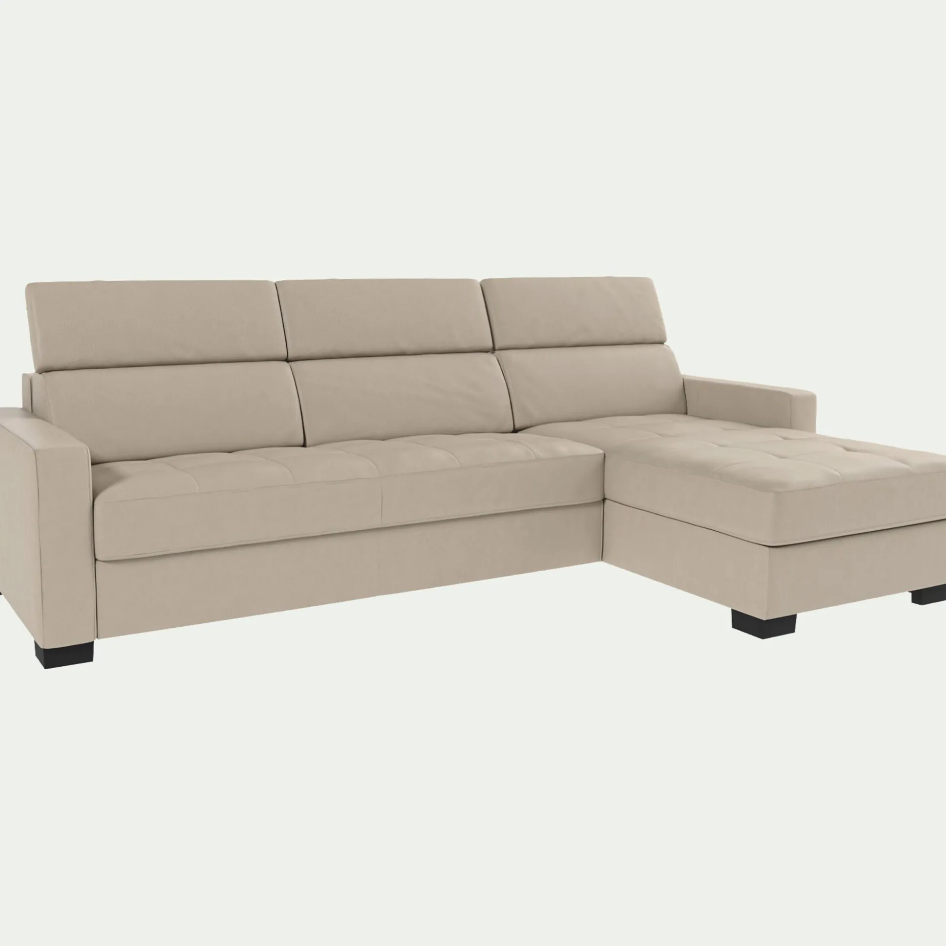 Canapé d'angle convertible en cuir avec accoudoirs 15cm - beige