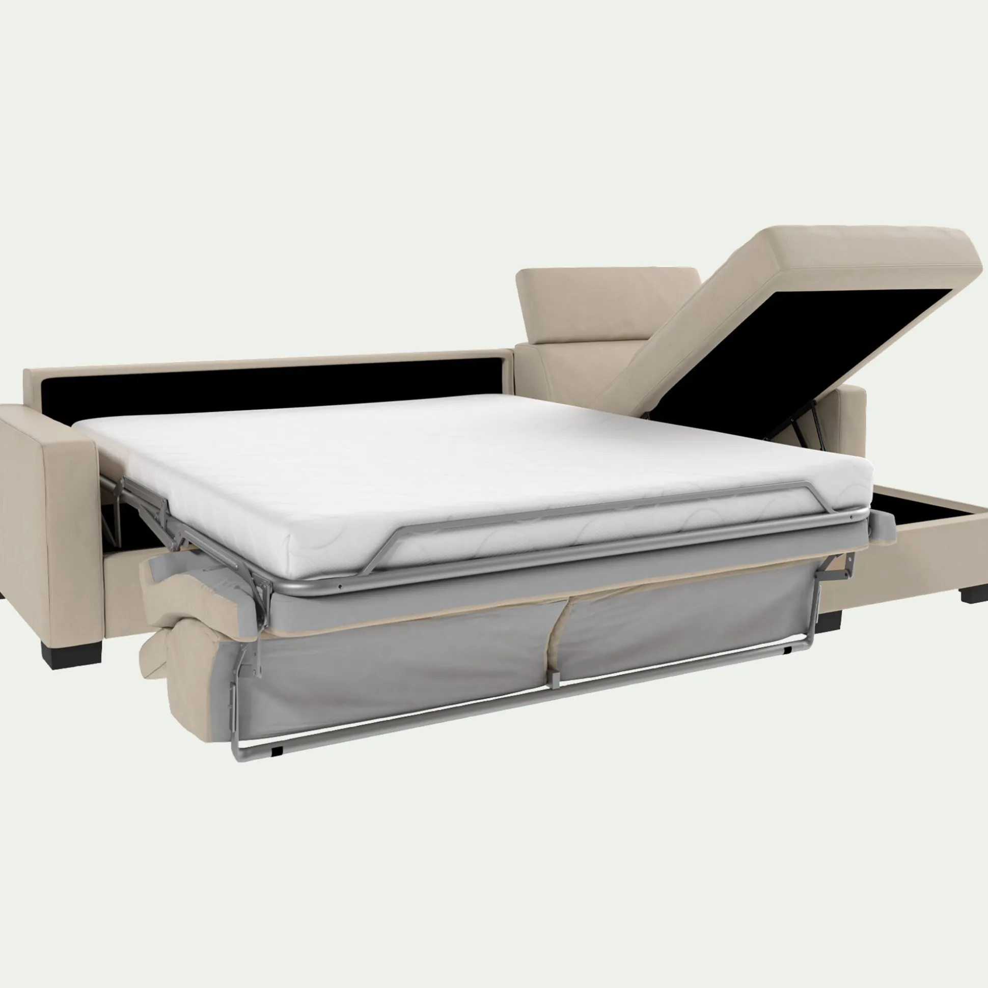 Canapé d'angle convertible en cuir avec accoudoirs 15cm - beige