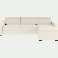 Canapé d'angle convertible en cuir avec accoudoirs 20cm - blanc