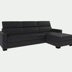 Canapé d'angle convertible en cuir avec accoudoirs 15cm - brun terre ombre