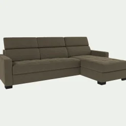 Canapé d'angle convertible en velours avec accoudoirs 15cm - taupe