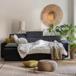 Canapé d'angle convertible en tissu - bleu calabrun