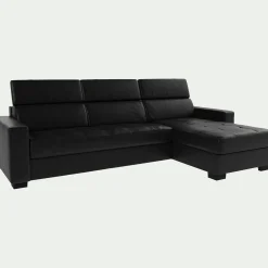 Canapé d'angle convertible en cuir avec accoudoirs 20cm - noir
