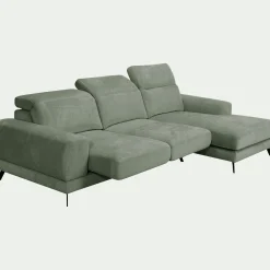 Canapé d'angle droit avance recule en tissu doux - vert cèdre