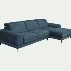 Canapé d'angle droit avance recule en tissu doux - bleu