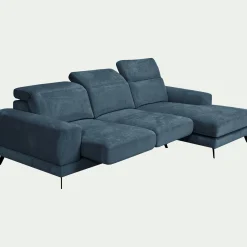 Canapé d'angle droit avance recule en tissu doux - bleu