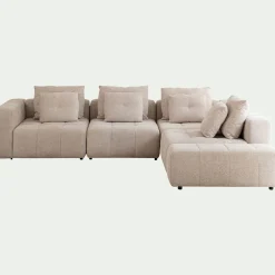 Canapé d'angle droit avec pouf en tissu Benjo - beige roucas