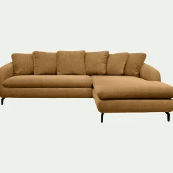 Canapé d'angle droit convertible en tissu tramé - bronze