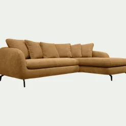 Canapé d'angle droit convertible en tissu tramé - bronze