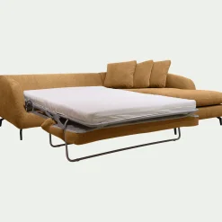 Canapé d'angle droit convertible en tissu tramé - bronze