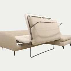 Canapé d'angle droit convertible en tissu tramé doux - blanc écru