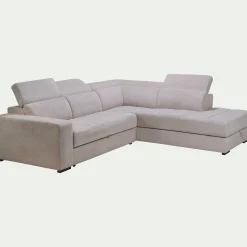 Canapé d'angle droit convertible avec coffre en tissu doux - beige