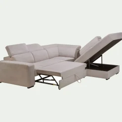 Canapé d'angle droit convertible avec coffre en tissu doux - beige