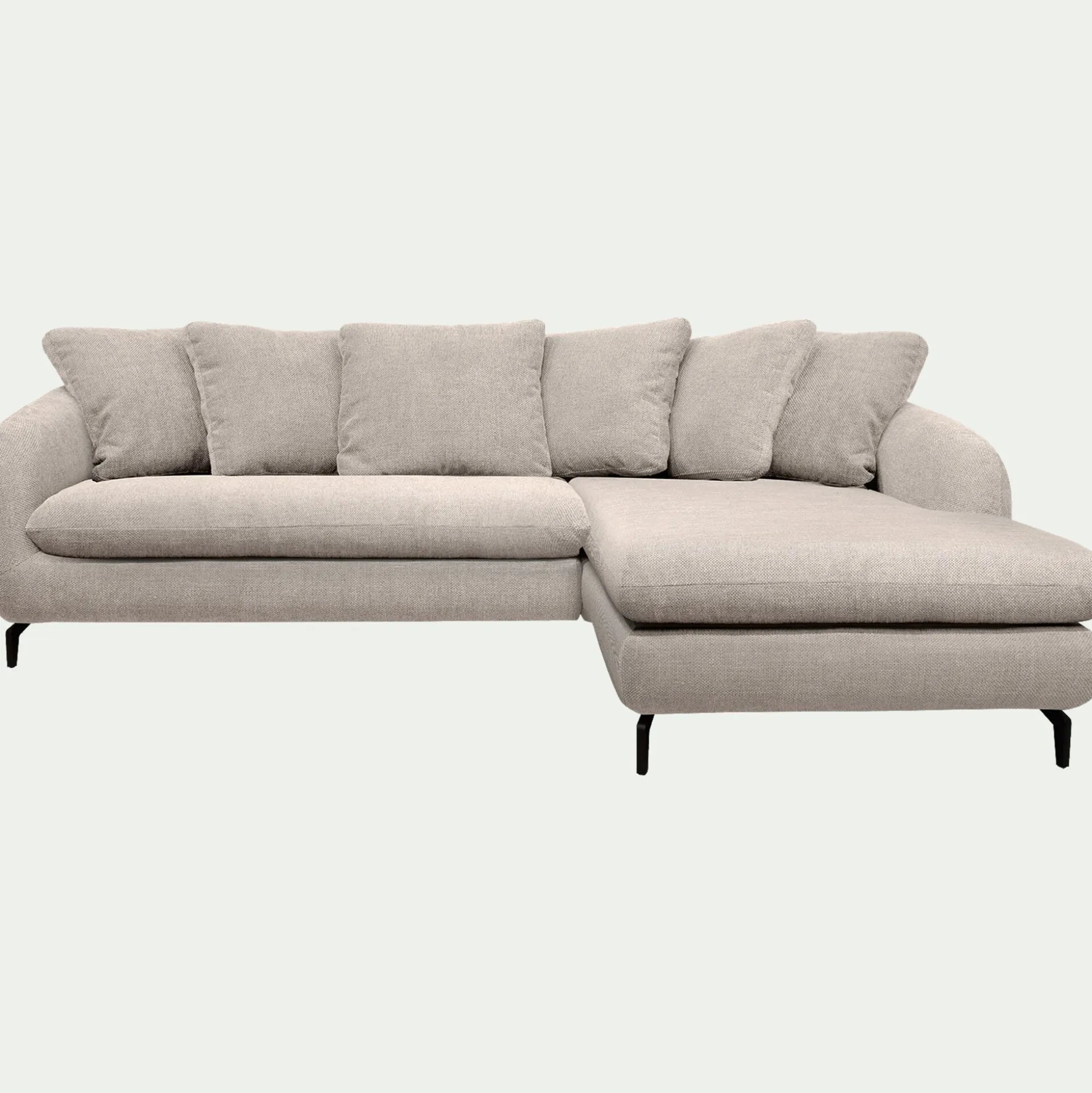 Canapé d'angle droit convertible en tissu tramé - beige roucas