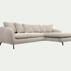 Canapé d'angle droit convertible en tissu tramé - beige roucas