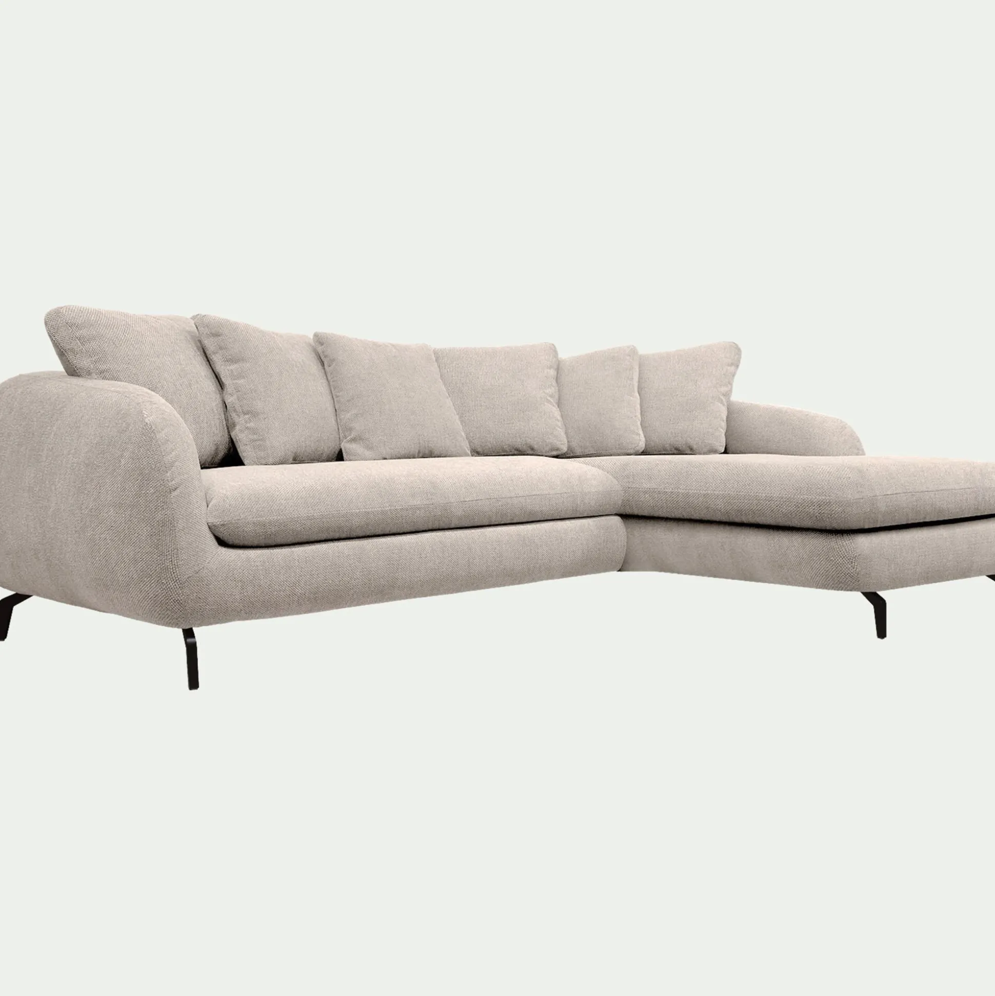 Canapé d'angle droit convertible en tissu tramé - beige roucas