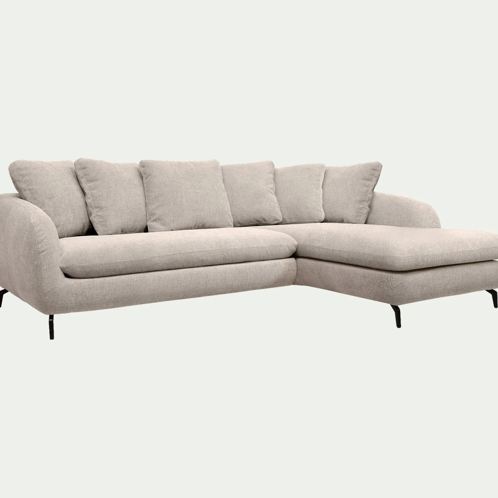 Canapé d'angle droit convertible en tissu tramé - beige roucas