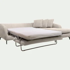 Canapé d'angle droit convertible en tissu tramé - beige roucas