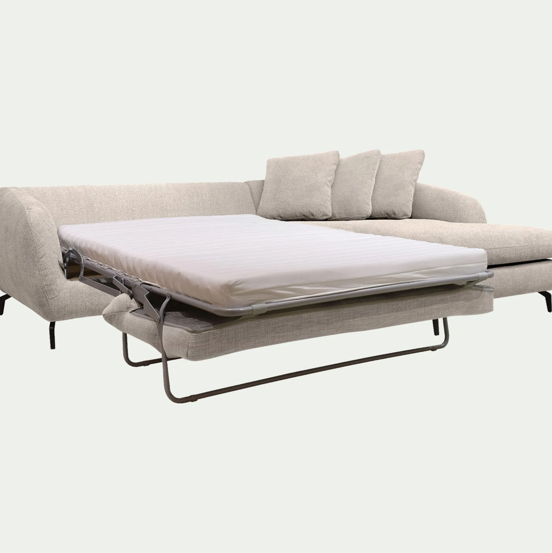 Canapé d'angle droit convertible en tissu tramé - beige roucas