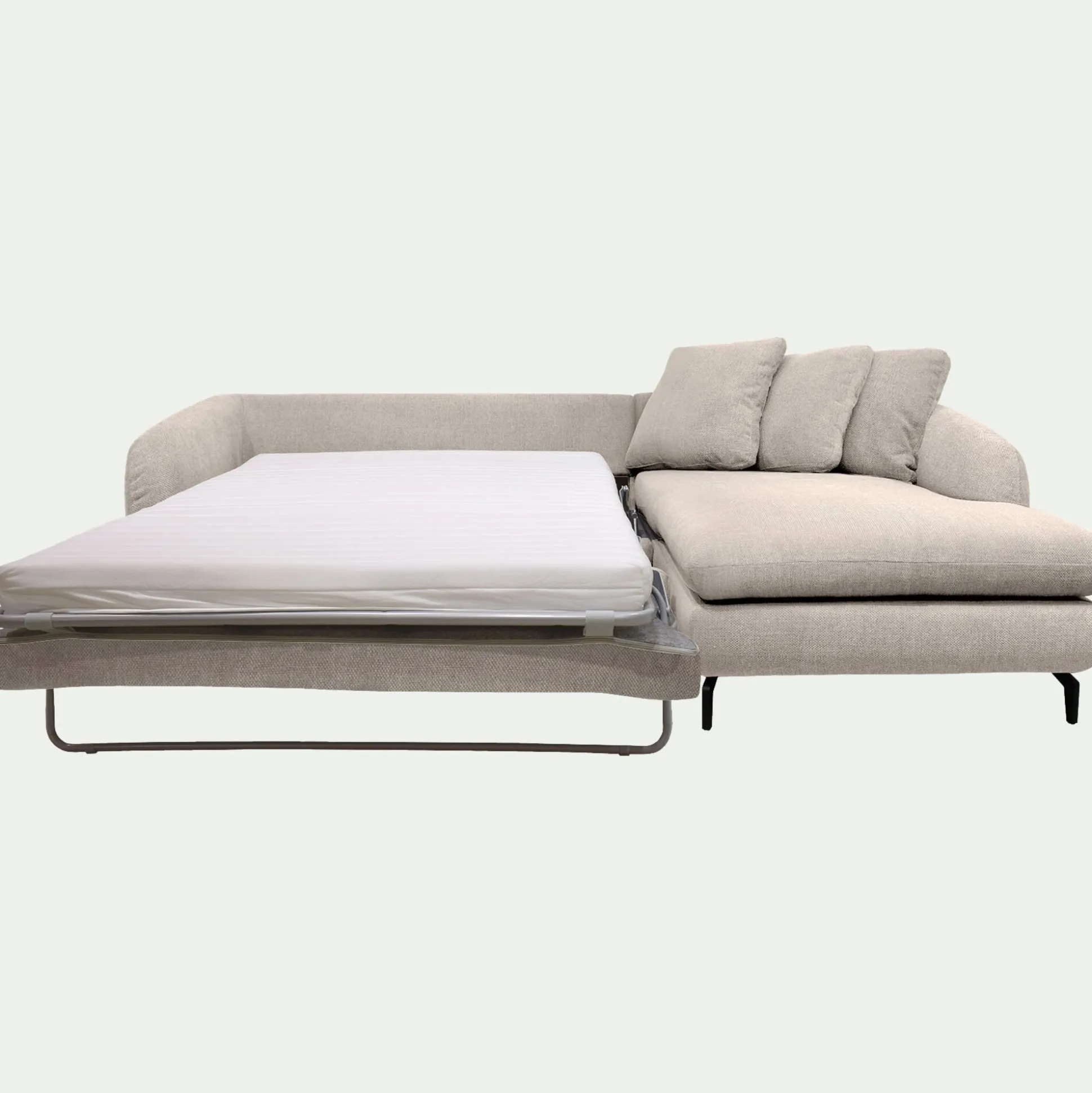 Canapé d'angle droit convertible en tissu tramé - beige roucas