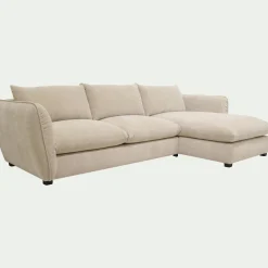Canapé d'angle droit convertible en tissu Nature - blanc écru
